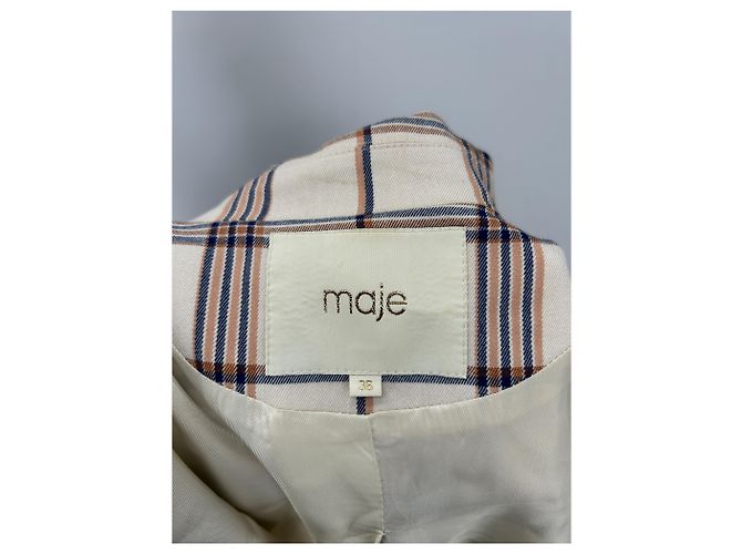 Maje Blazer tartan ecru blu navy arancione Beige - vista 5