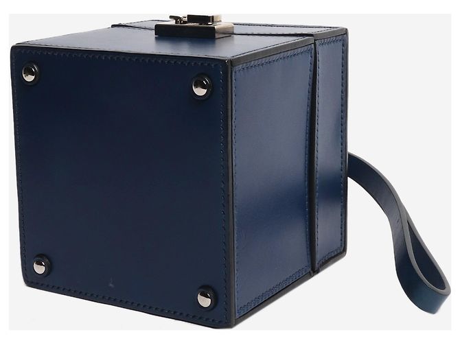 Moynat Borsa box in pelle blu navy - vista 3
