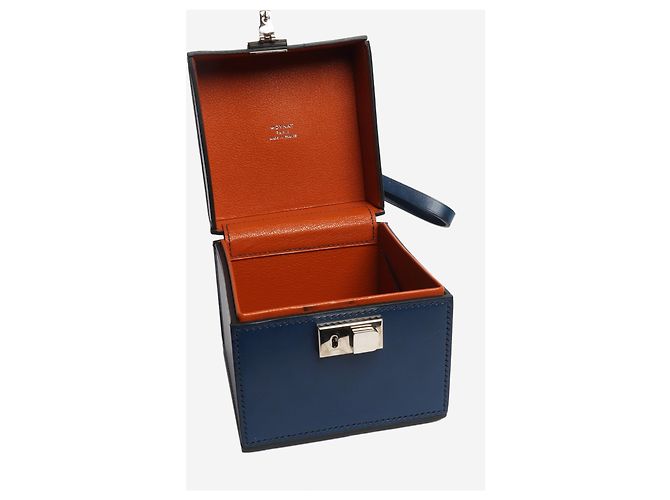 Moynat Borsa box in pelle blu navy - vista 4