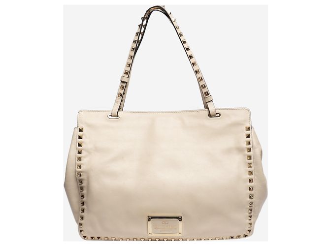 Valentino Borsa a tracolla in pelle Rockstud color crema Crudo - vista 3