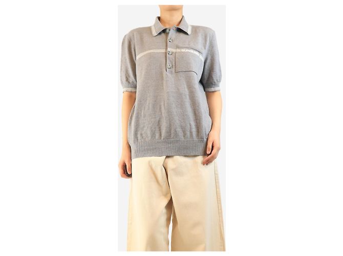 Burberry Graues Strick-Poloshirt mit kurzen Ärmeln - Größe L - Ansicht 3
