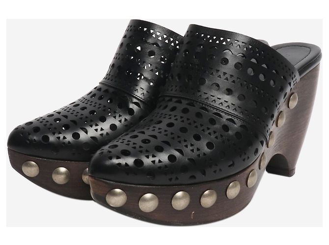 Alaïa Schwarze Lederclogs mit Laserschnitt - Größe EU 38 - Ansicht 2