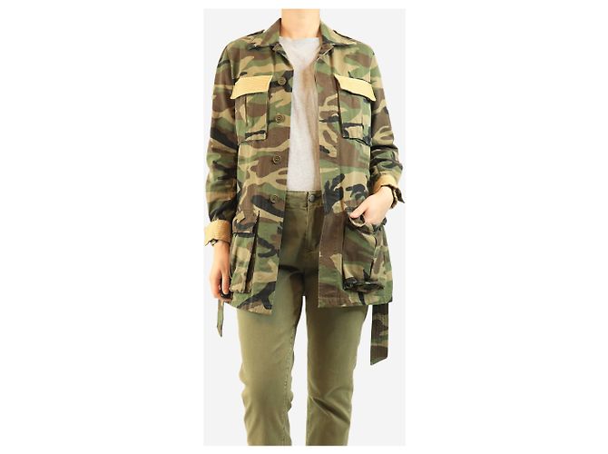Saint Laurent Grüne Camouflage-Armeejacke mit Gürtel - Größe UK 12 - Ansicht 3