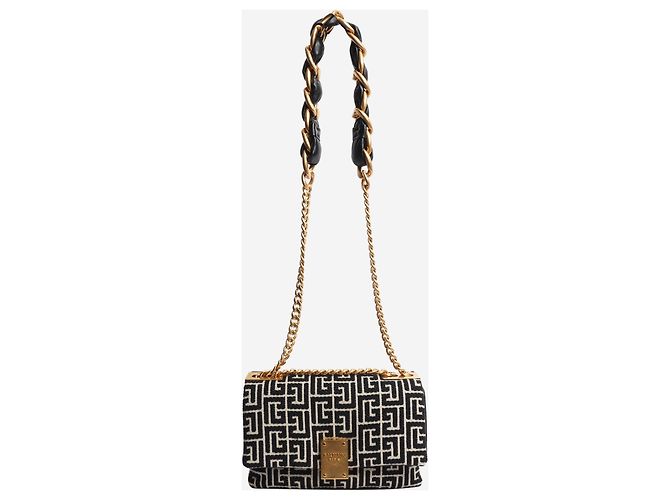 Balmain 1945 Soft Monogram Flap Tasche Schwarz und Neutral - Ansicht 2