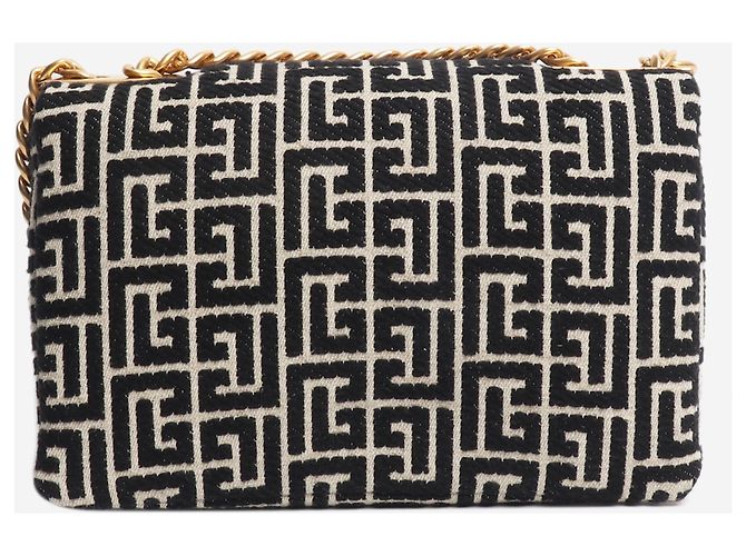 Balmain 1945 Soft Monogram Flap Tasche Schwarz und Neutral - Ansicht 3