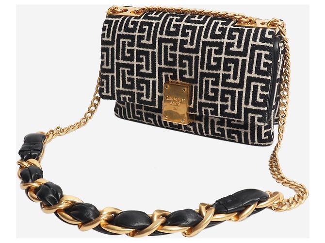 Balmain 1945 Soft Monogram Flap Tasche Schwarz und Neutral - Ansicht 4