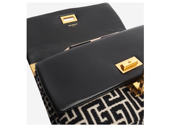 Balmain 1945 Soft Monogram Flap Tasche Schwarz und Neutral - Ansicht 7