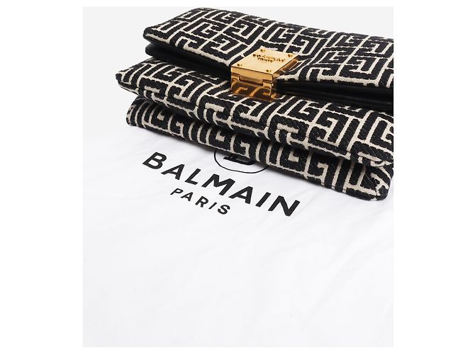 Balmain 1945 Soft Monogram Flap Tasche Schwarz und Neutral - Ansicht 9
