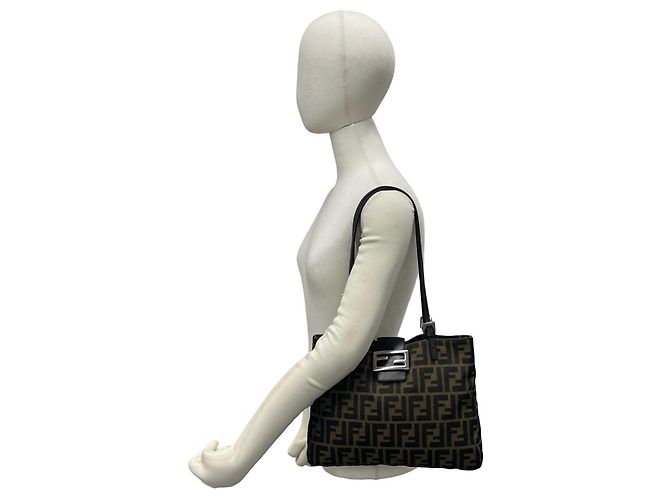 FENDI Vintage Zucca FF Pattern Canvas Leather Schultertasche Braun Schwarz - Ansicht 2