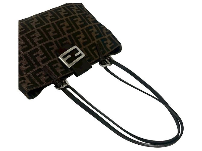 FENDI Vintage Zucca FF Pattern Canvas Leather Schultertasche Braun Schwarz - Ansicht 4