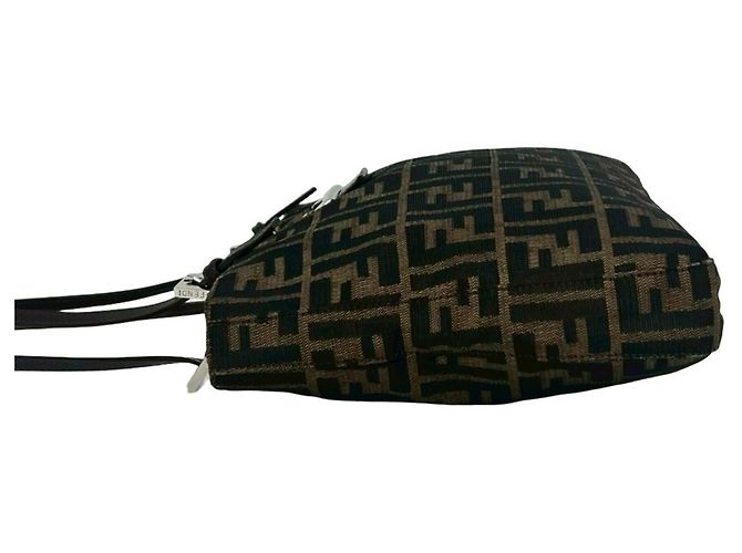 FENDI Vintage Zucca FF Pattern Canvas Leather Schultertasche Braun Schwarz - Ansicht 5