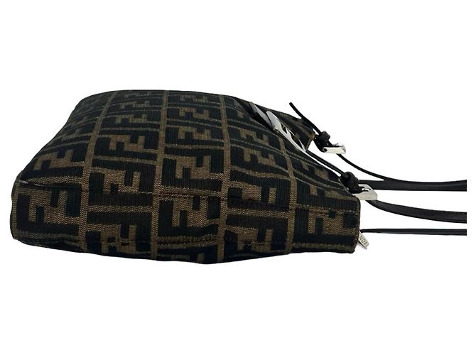 FENDI Vintage Zucca FF Pattern Canvas Leather Schultertasche Braun Schwarz - Ansicht 6