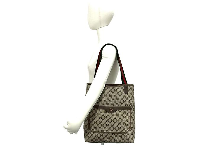 Borsa Tote in Pelle Gucci Vintage Sherry Line con Logo GG e Hardware Marrone - vista 2