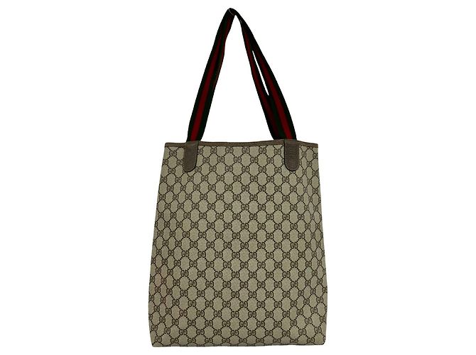 Borsa Tote in Pelle Gucci Vintage Sherry Line con Logo GG e Hardware Marrone - vista 3