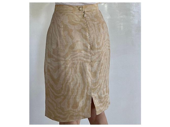 Autre Marque Falda Francesco Ferri de lino estampado de cebra beige dorado - vista 10