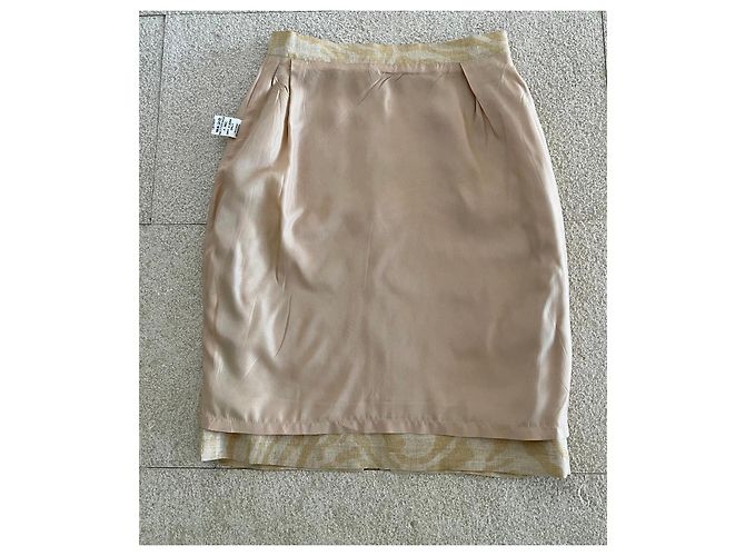Autre Marque Falda Francesco Ferri de lino estampado de cebra beige dorado - vista 12