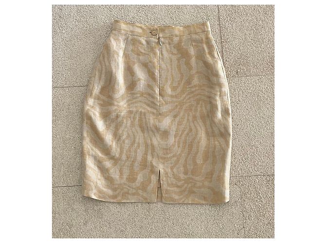 Autre Marque Falda Francesco Ferri de lino estampado de cebra beige dorado - vista 2