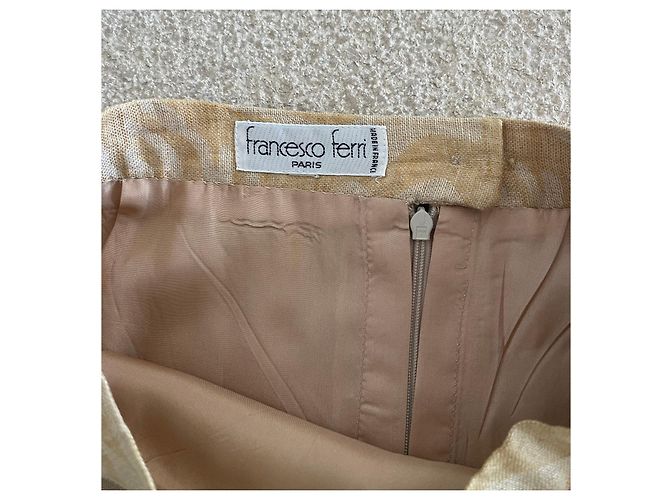 Autre Marque Falda Francesco Ferri de lino estampado de cebra beige dorado - vista 3