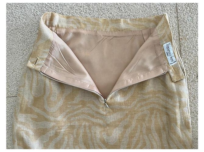 Autre Marque Falda Francesco Ferri de lino estampado de cebra beige dorado - vista 4
