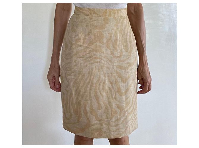 Autre Marque Falda Francesco Ferri de lino estampado de cebra beige dorado - vista 8