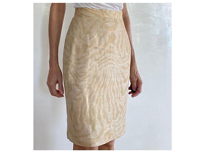 Autre Marque Falda Francesco Ferri de lino estampado de cebra beige dorado - vista 9