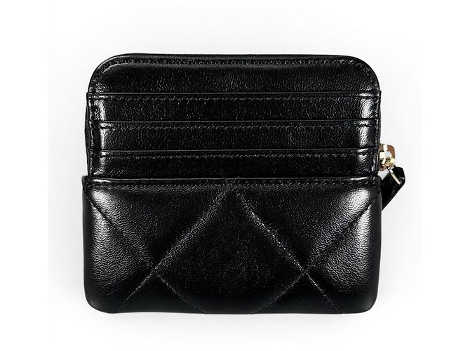 Monedero de piel de cordero Chanel Negro Dorado - vista 3