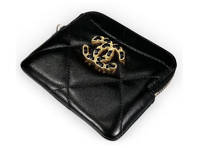 Monedero de piel de cordero Chanel Negro Dorado - vista 4