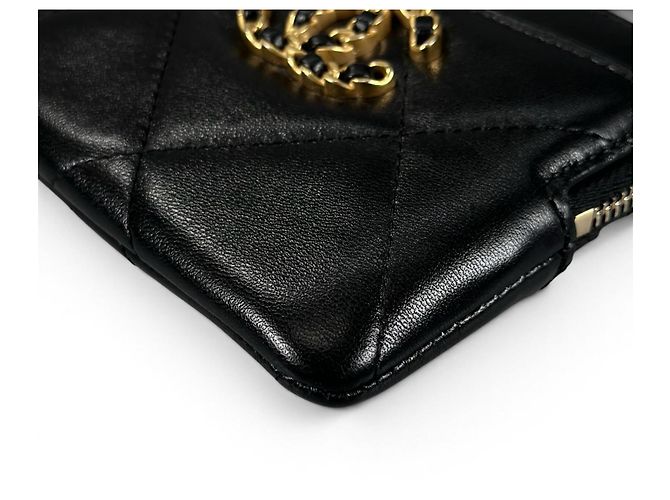 Monedero de piel de cordero Chanel Negro Dorado - vista 6
