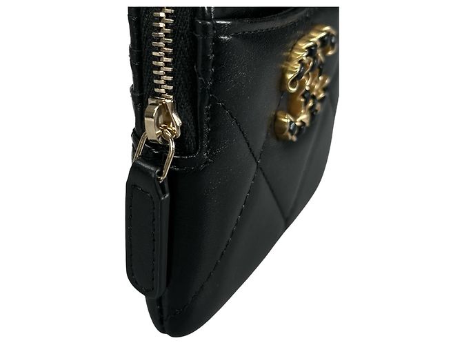 Monedero de piel de cordero Chanel Negro Dorado - vista 7