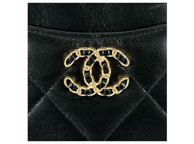 Monedero de piel de cordero Chanel Negro Dorado - vista 8