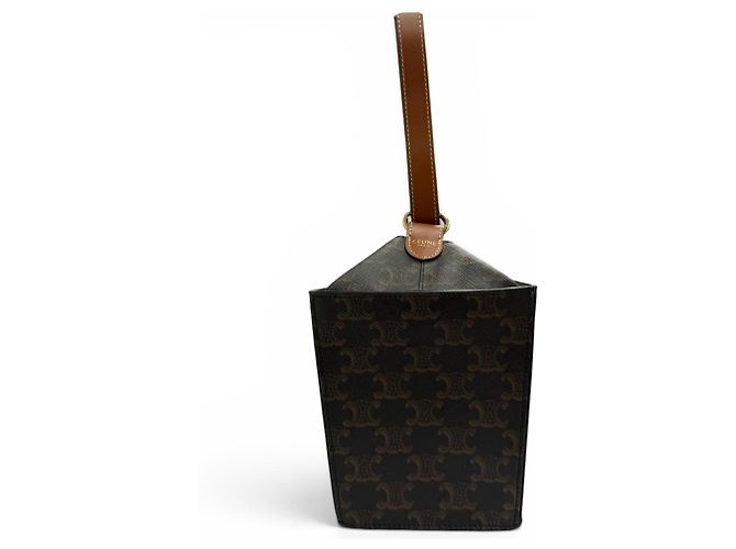 Céline Borsa Celine 19714 Strap Box Triomphe in tela Marrone - vista 2
