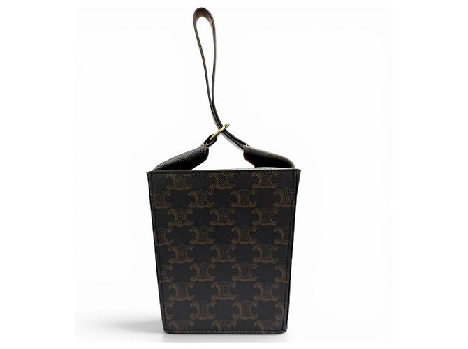 Céline Borsa Celine 19714 Strap Box Triomphe in tela Marrone - vista 3