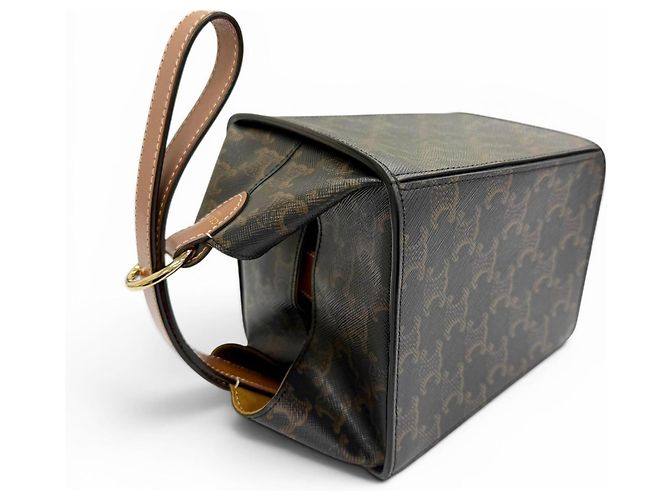 Céline Borsa Celine 19714 Strap Box Triomphe in tela Marrone - vista 4