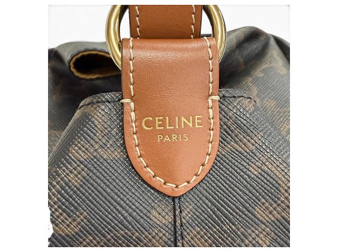 Céline Borsa Celine 19714 Strap Box Triomphe in tela Marrone - vista 9