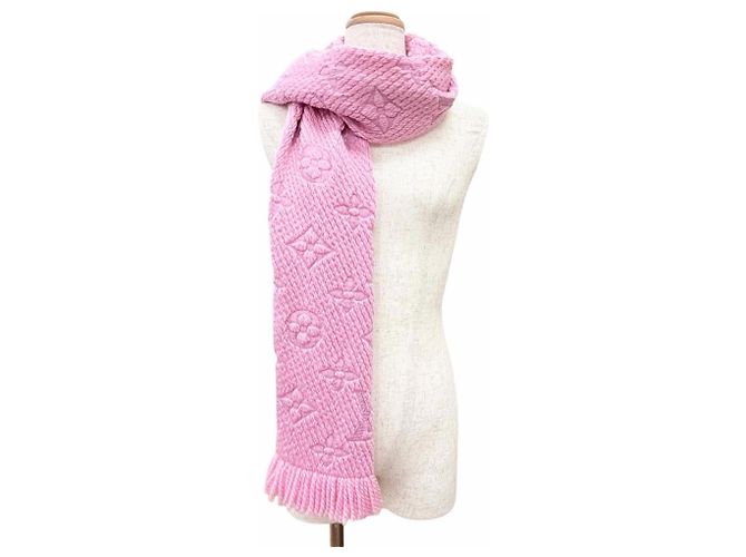 Stola con frange in lana e seta con monogramma rosa Louis Vuitton - vista 4