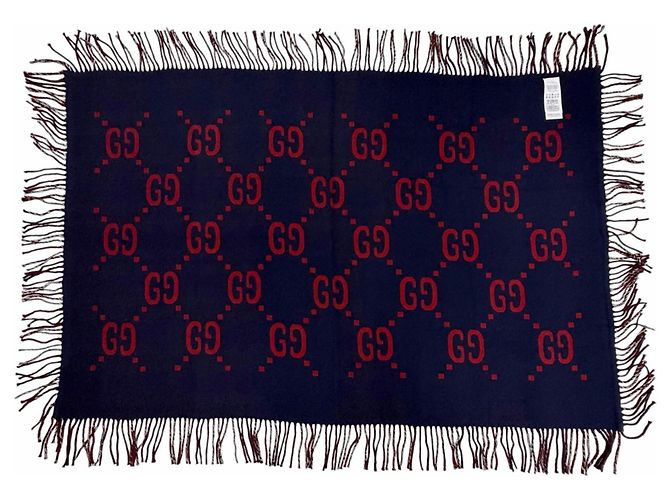Gucci 649687 Wool Reversible Blanket Red Navy blue - view 3