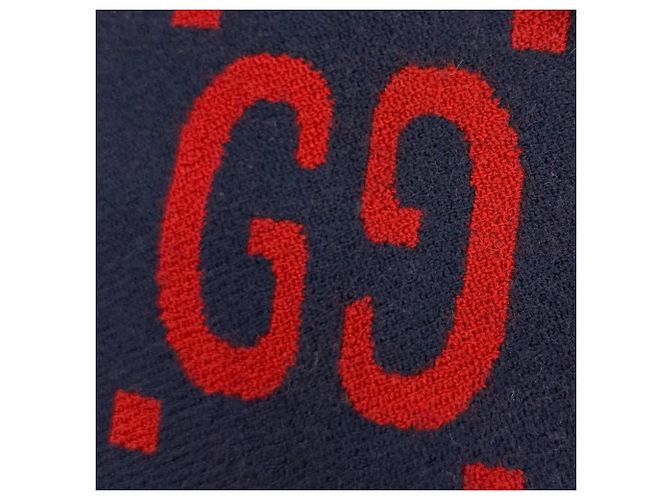 Gucci 649687 Wool Reversible Blanket Red Navy blue - view 4