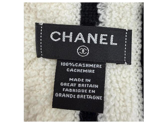 Sciarpa in cashmere Chanel 19B in bianco e nero - vista 7