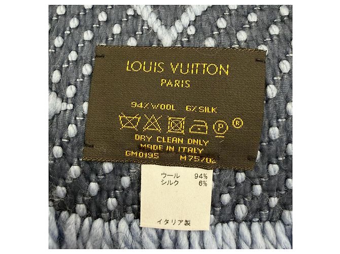 Stola in lana e seta Logomania Louis Vuitton Blu - vista 6