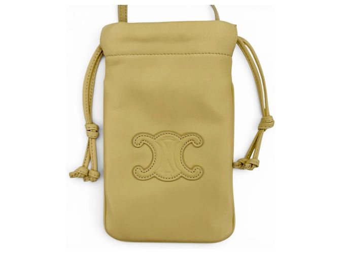Céline Borsa a tracolla Celine Cuile Triomphe Drawstring in pelle per cellulare Beige - vista 2