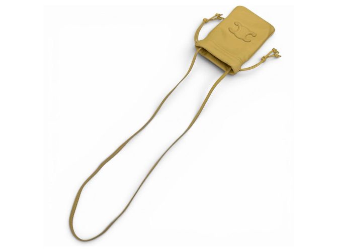 Céline Borsa a tracolla Celine Cuile Triomphe Drawstring in pelle per cellulare Beige - vista 3