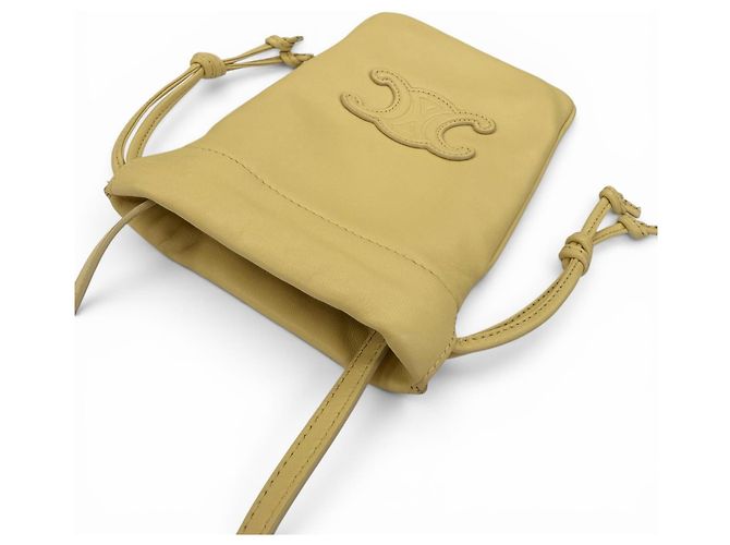 Céline Borsa a tracolla Celine Cuile Triomphe Drawstring in pelle per cellulare Beige - vista 4