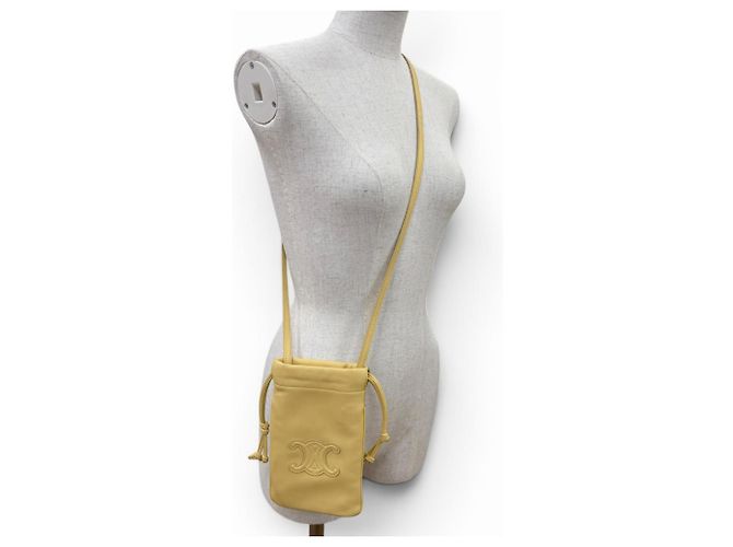 Céline Borsa a tracolla Celine Cuile Triomphe Drawstring in pelle per cellulare Beige - vista 7