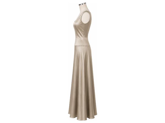 Vera Wang Couture Satin Abendkleid Blassgold Golden - Ansicht 2