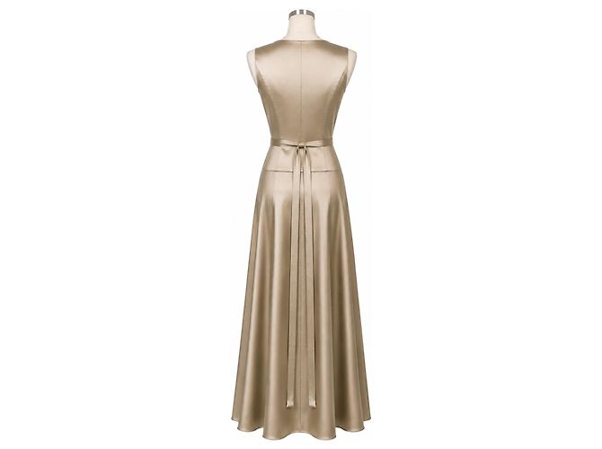 Vera Wang Couture Satin Abendkleid Blassgold Golden - Ansicht 4