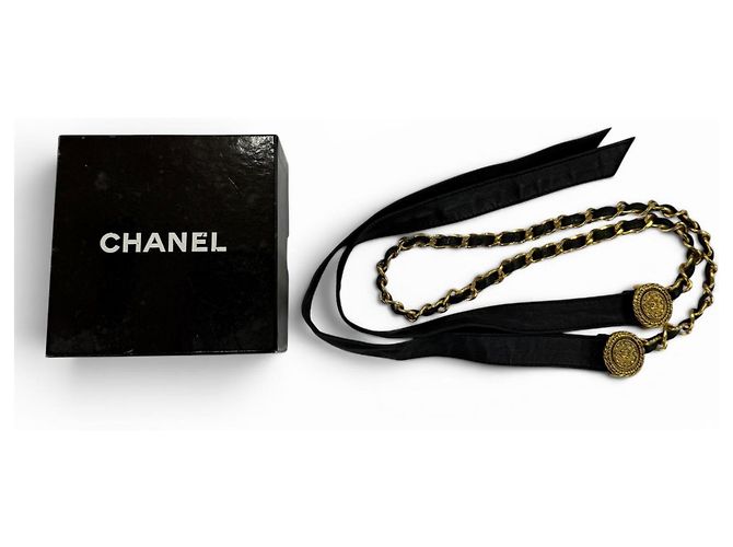 Timeless CHANEL Vintage C107 Coco Mark Chain Leather Ribbon Belt Gürtel Schwarz - Ansicht 2