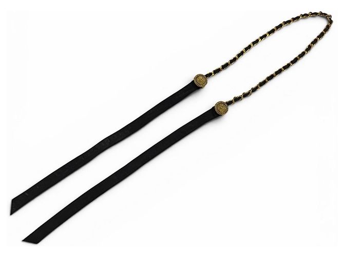 Timeless CHANEL Vintage C107 Coco Mark Chain Leather Ribbon Belt Gürtel Schwarz - Ansicht 3