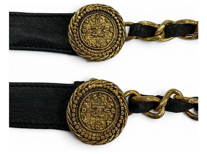 Timeless CHANEL Vintage C107 Coco Mark Chain Leather Ribbon Belt Gürtel Schwarz - Ansicht 4