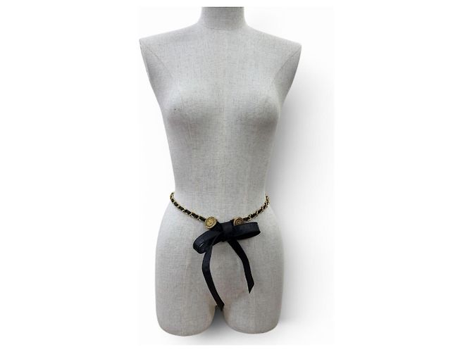Timeless CHANEL Vintage C107 Coco Mark Chain Leather Ribbon Belt Gürtel Schwarz - Ansicht 6