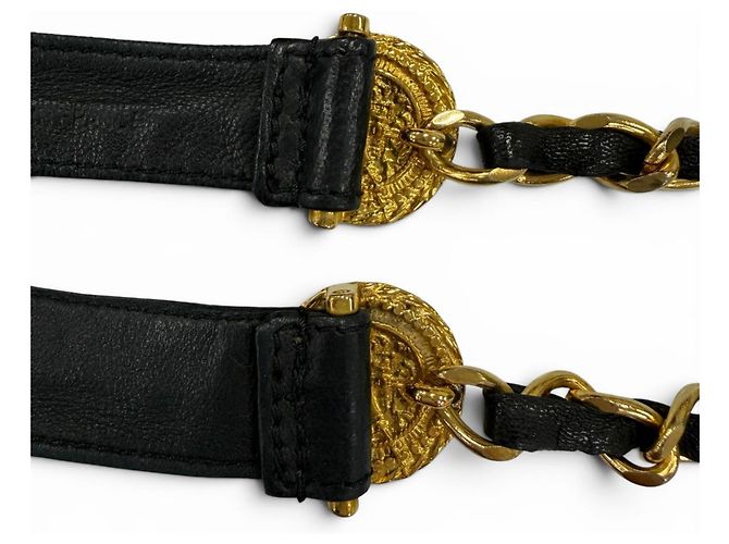 Timeless CHANEL Vintage C107 Coco Mark Chain Leather Ribbon Belt Gürtel Schwarz - Ansicht 9